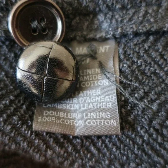 Isabel Marant Double Breasted Jacket Black Leather-Trim Herringbone Size 38 - Picture 8 of 9